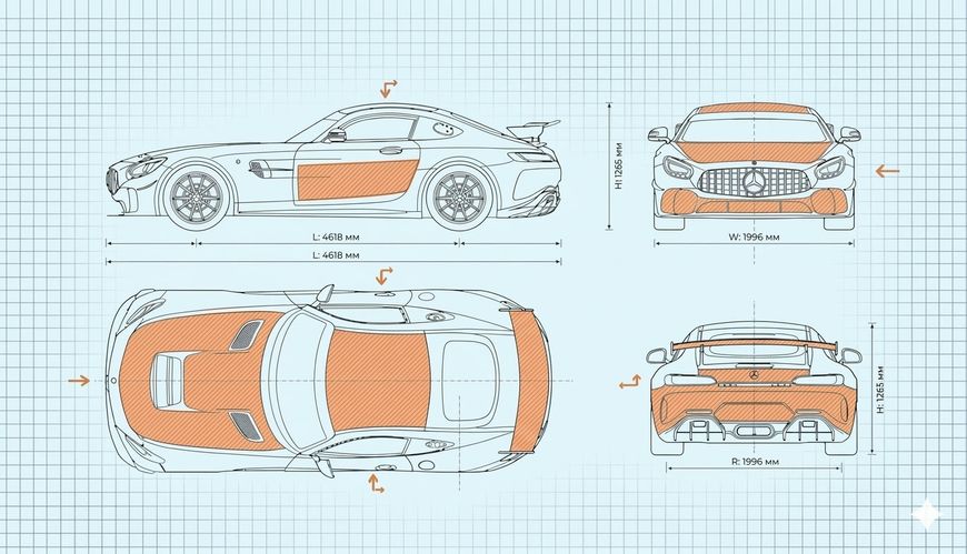 Схема доступных зон для рекламы на автомобиле
